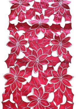 table runner christmas Red gold cut out holiday poinsettia floral holiday decor